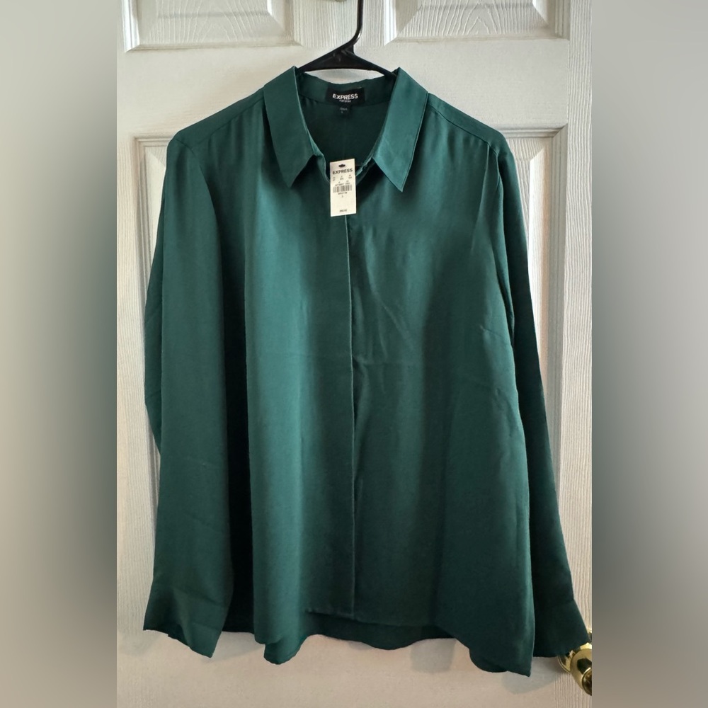 Express Women’s Portfolio Green Button-Up | Size L | NWT
